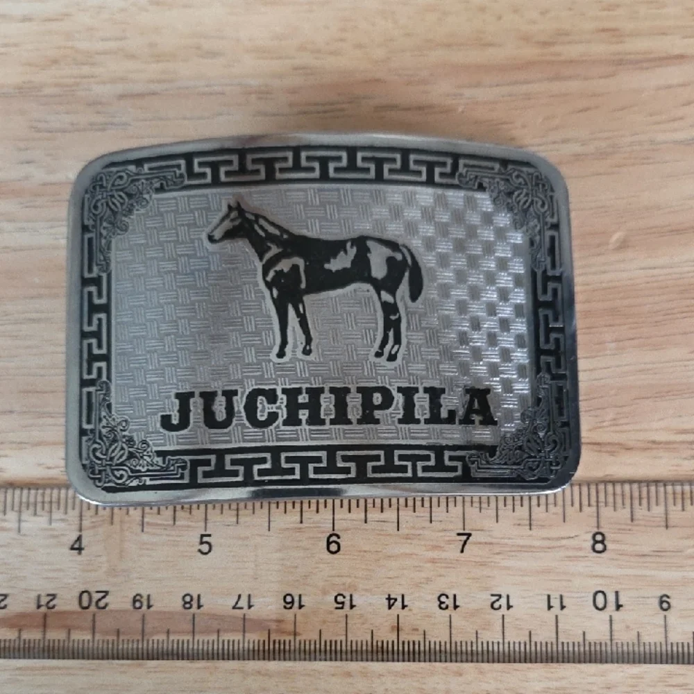 Juchipila Horse Western Belt Buckle Silver Tone‎ Rectangular